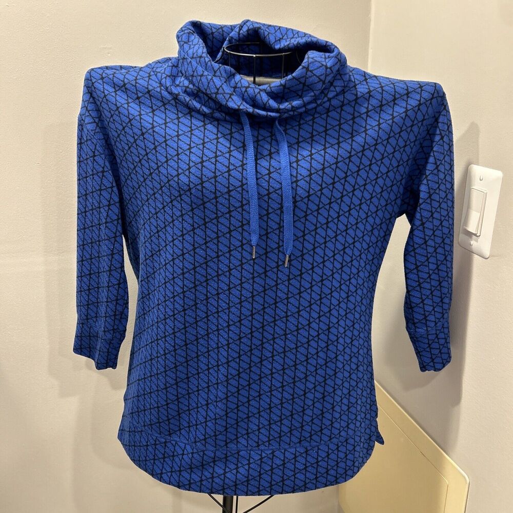 Liz Claiborne top blue and Black 3/4 sleeve cowl neck medium shirt